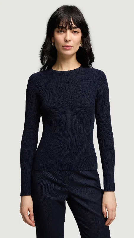 Knit Longsleeve Crew in Stretch Tencel | Midnight Casual Women's Japanese 