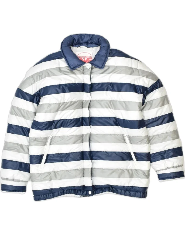 VINTAGE Womens Padded Jacket US 14 XL Navy Blue Striped Polyester Street