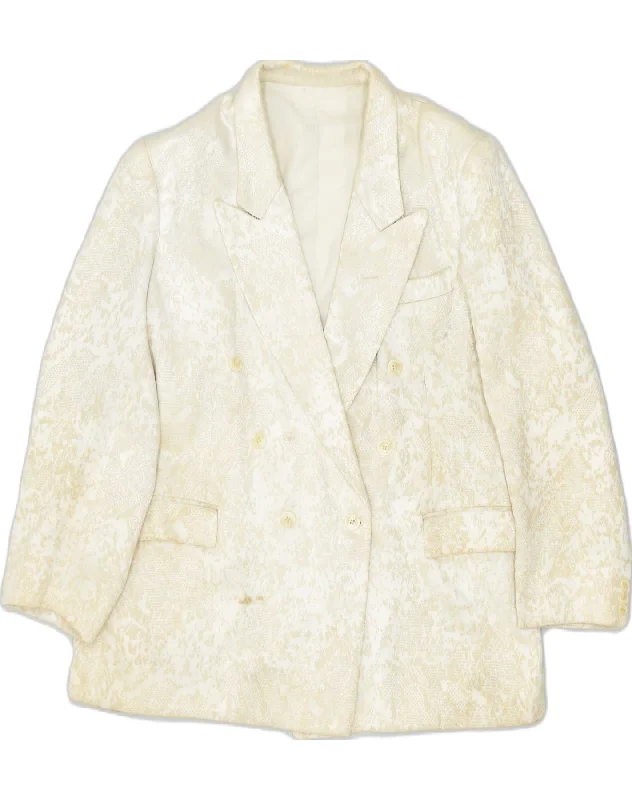 VINTAGE Womens Double Breasted Blazer Jacket UK 16 Large Beige Floral Traditional Women's 