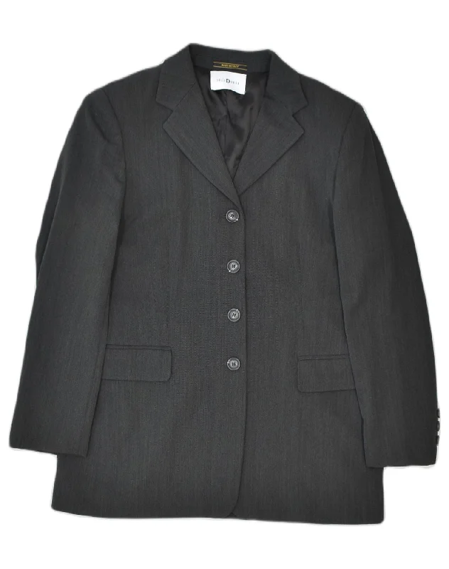 VINTAGE Womens 4 Button Blazer Jacket IT 46 Large Grey Polyester Sharp Women's Italian
