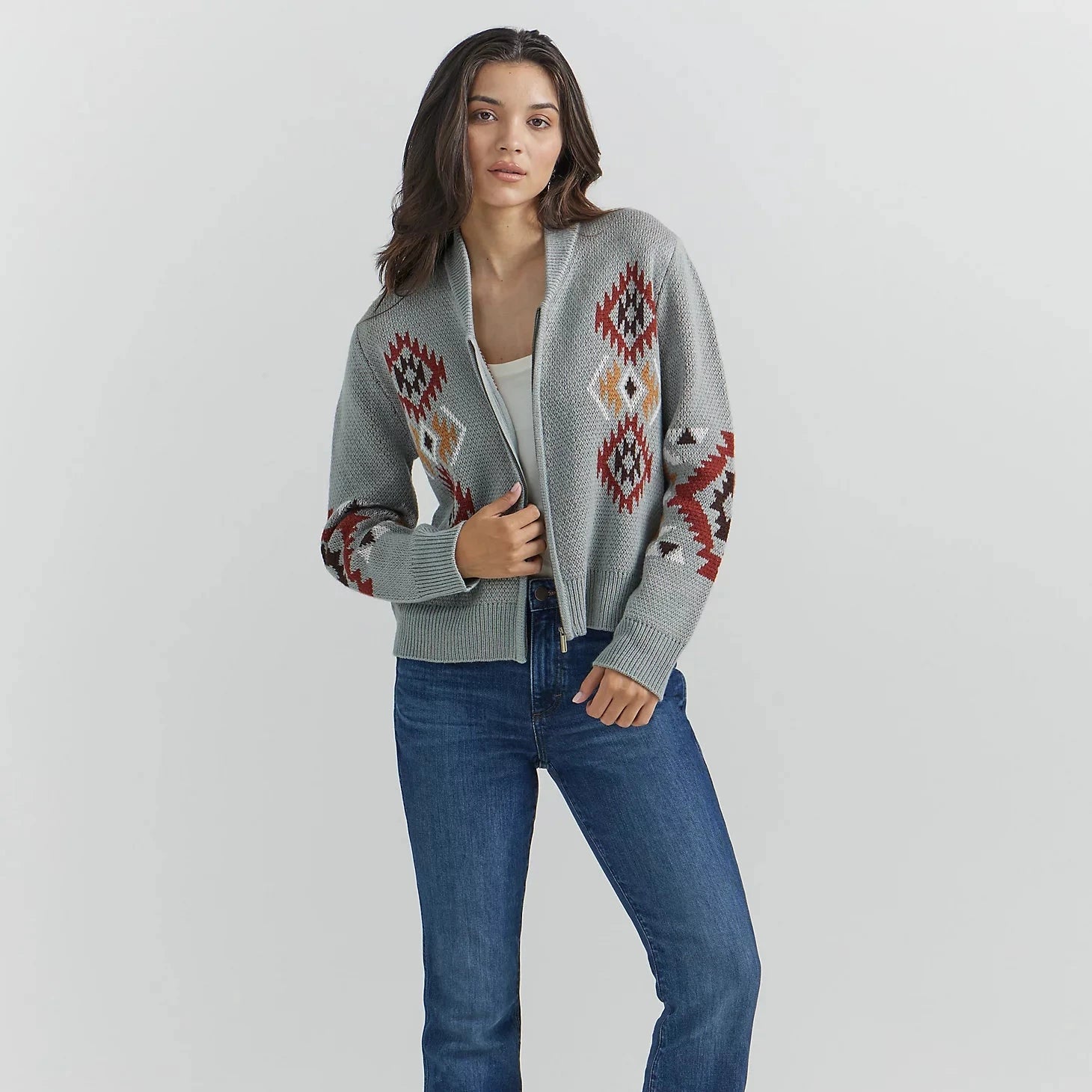Wrangler Women's Southwestern Full Zip Cardigan Sweater in Cactus Athletic Women's High - 