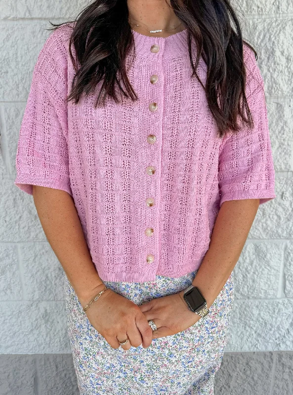 Feeling Sweet Pink Textured Sweater Classic Women's Pin - striped