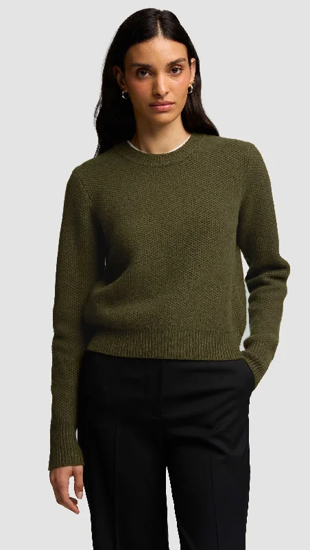 Shrunken Crewneck in Wool Cashmere | Olive Youthful Women's Pop