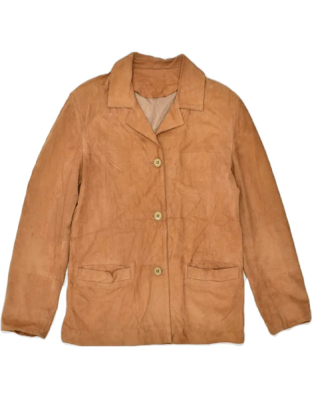 EQUIPE Womens Leather Jacket IT 46 Large Beige Leather Elegant Women's 