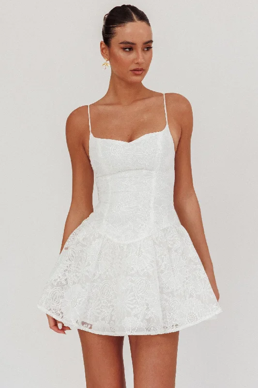 Endearing Embroidered Mesh Mini Dress White Unique Women's Upcycled