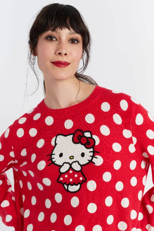 Red Wool-Cashmere Hello Kitty Polka Dot Sweater Classic Women's Pin - striped