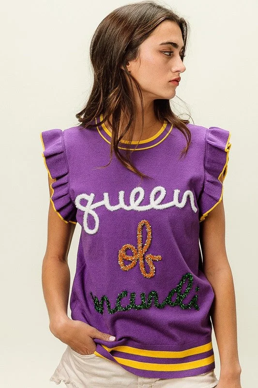 QUEEN OF MARDI RUFFLED ARMHOLE SLEEVELESS KNIT TOP garde