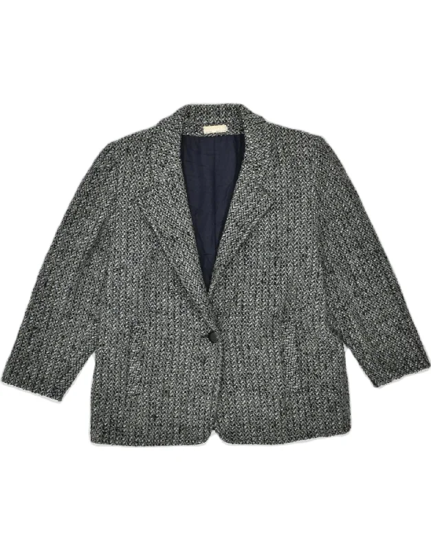 VINTAGE Womens 1 Button Blazer Jacket IT 46 Large Grey Flecked Classic Sleek Women's 