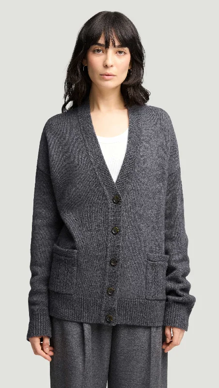 Boyfriend Cardigan in Merino Wool | Grey Contemporary 