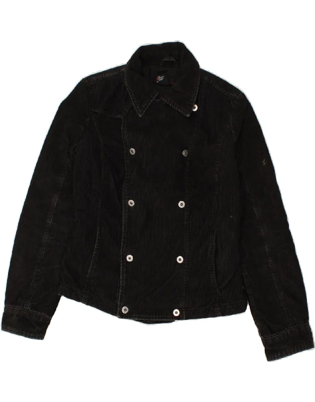 DIESEL Womens Double Breasted Corduroy Jacket UK 14 Large Black Cotton