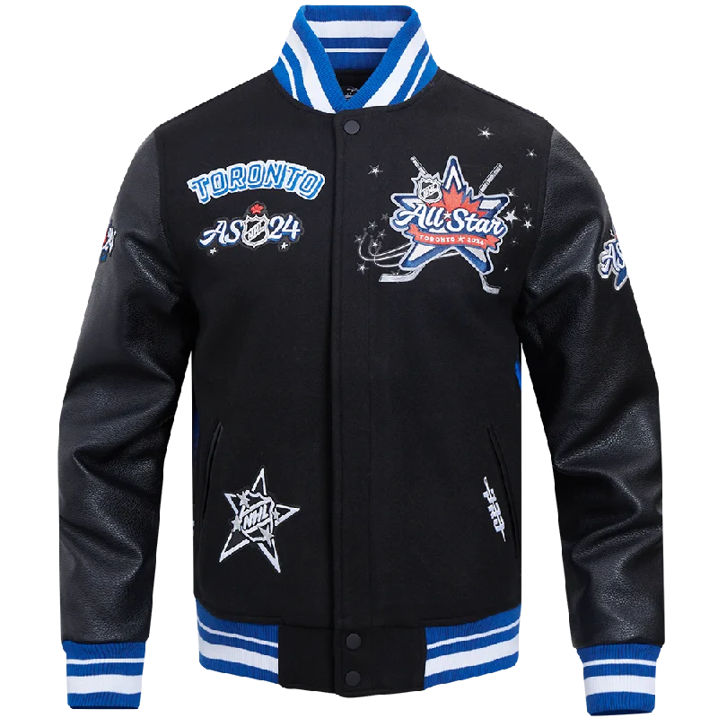 NHL ALL TEAMS NHL ALL STAR 2024 RIB WOOL MEN'S VARSITY JACKET (BLACK/DODGER BLUE)