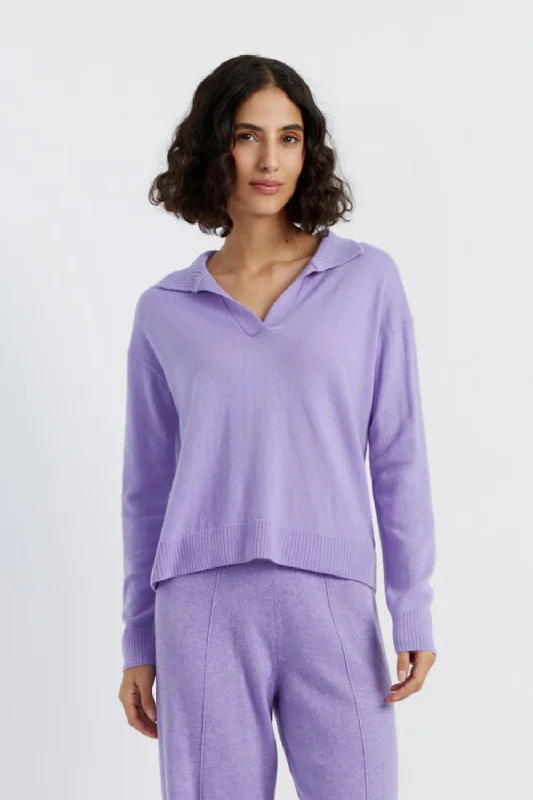 Lavender Wool-Cashmere Collared Sweater Luxurious Women's High -  end