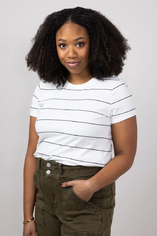 Thread & Supply Asher Striped T-Shirt for Women in White Black | T2940CKNTS-WHITEBLACK Casual Women's Japanese Thread & Supply Asher Striped T-Shirt for Women in White Black | T2940CKNTS-WHITEBLACK Casual Women's Japanese