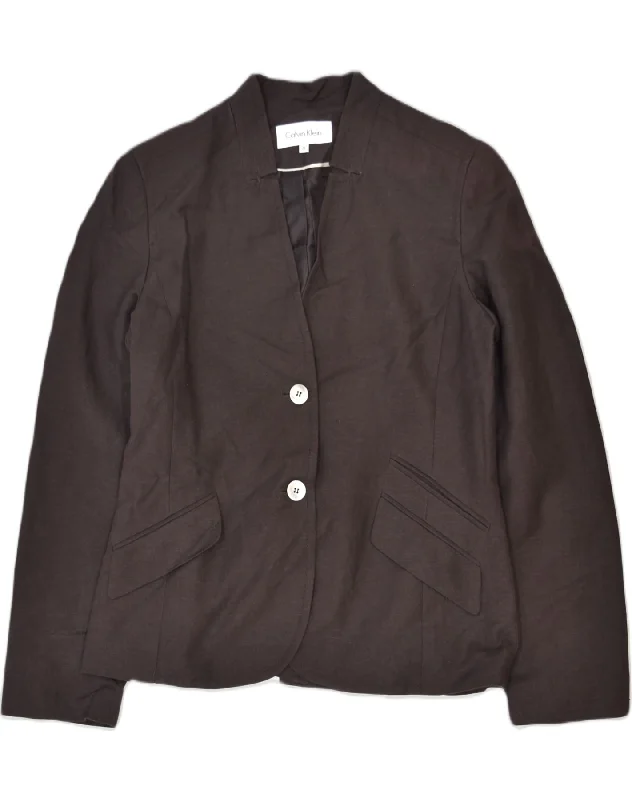 CALVIN KLEIN Womens 2 Button Blazer Jacket US 8 Medium Brown Linen Sophisticated Women's Tailored