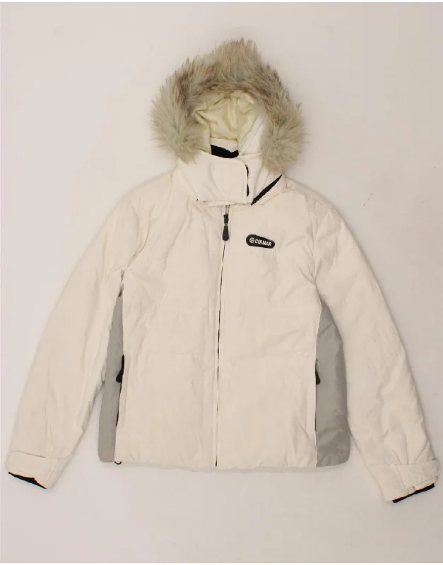 COLMAR Womens Hooded Windbreaker Jacket IT 44 Medium White Colourblock