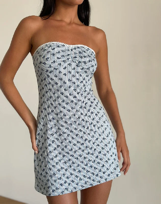 Javaya Bandeau Mini Dress in Floral Stripe Stylish Women's Neon