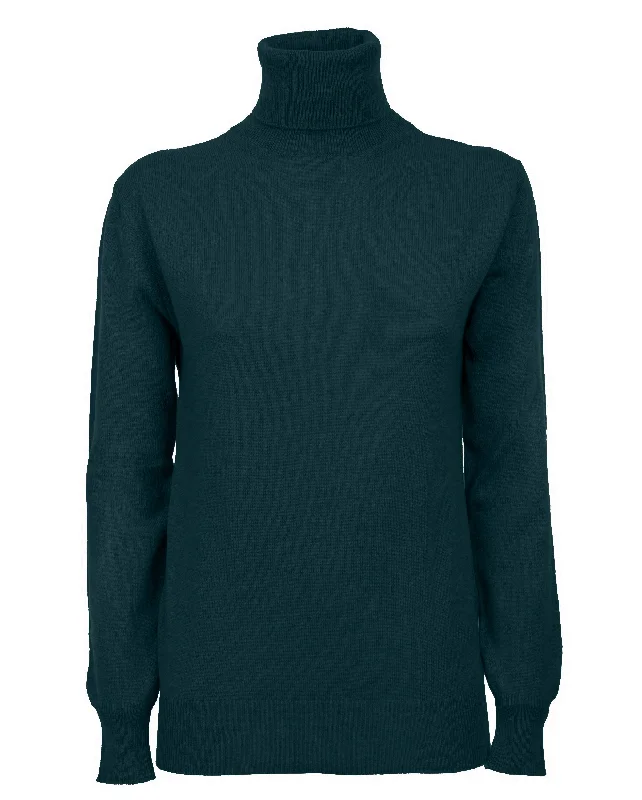 NEW FALL 24 - Women's Pure Cashmere Turtleneck Sweater Forest Green by Monticelli Cashmere Elegant Women's 
