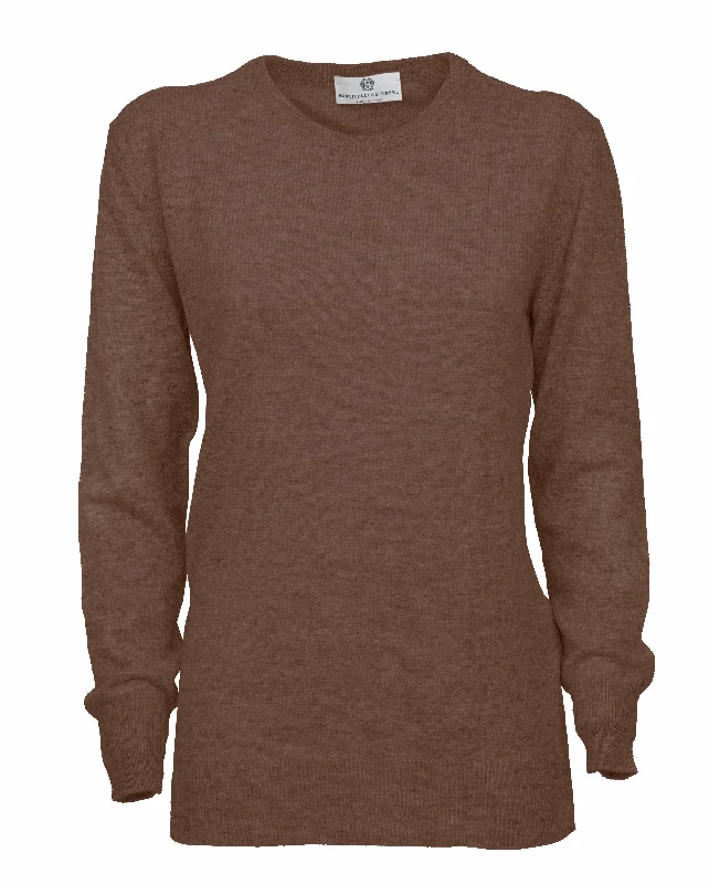 NEW FALL 24 - Women's Pure Cashmere Original Crew Neck Sweater Brown by Monticelli Cashmere Confident Women's High - fashion