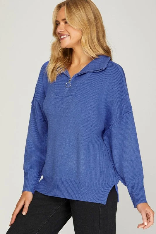 Winter Cheer Blue Knit Sweater Rugged Women's Outdoor 