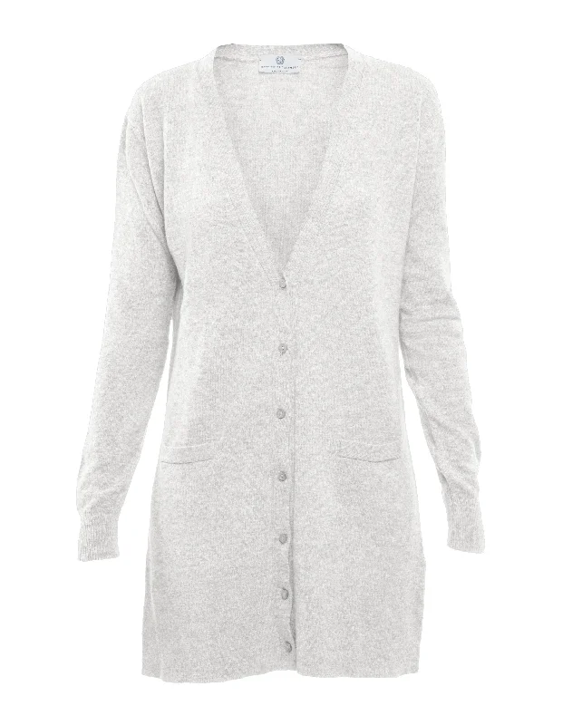 NEW FALL 24 - Women's Long Pure Cashmere Cardigan Sweater Off-White by Monticelli Cashmere Artistic Women's Hand - painted