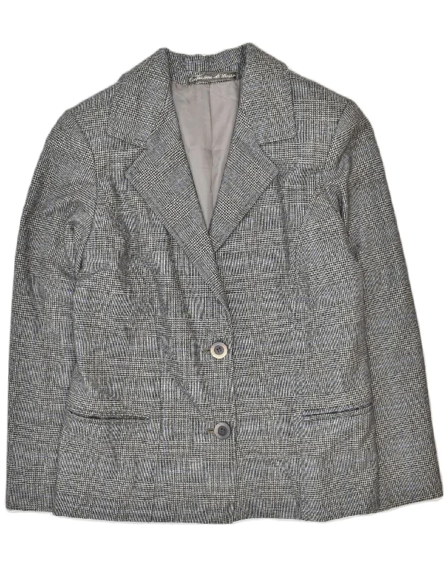 VINTAGE Womens 2 Button Blazer Jacket UK 14 Medium Grey Check Bold Women's Animal Print VINTAGE Womens 2 Button Blazer Jacket UK 14 Medium Grey Check Bold Women's Animal Print