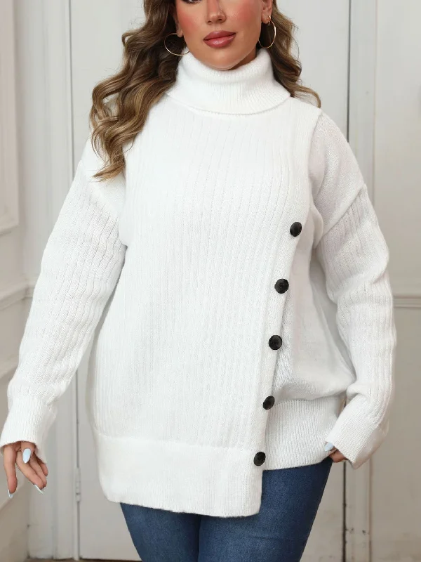 Plus Size Turtleneck Long Sleeve Sweater Elegant Women's Formal 