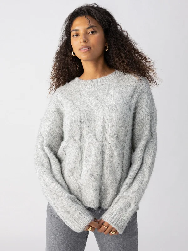 Cable Crew Sweater Heather Grey Dynamic Women's Moto