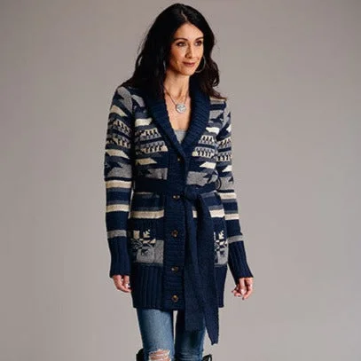 Stetson Women's Belted Aztec Blue Sweater Feminine Women's Soft 