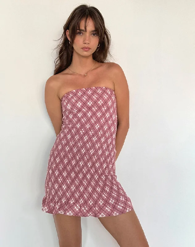 Takiyo Bandeau Mini Dress in Pink Tartan Modern Women's Tech