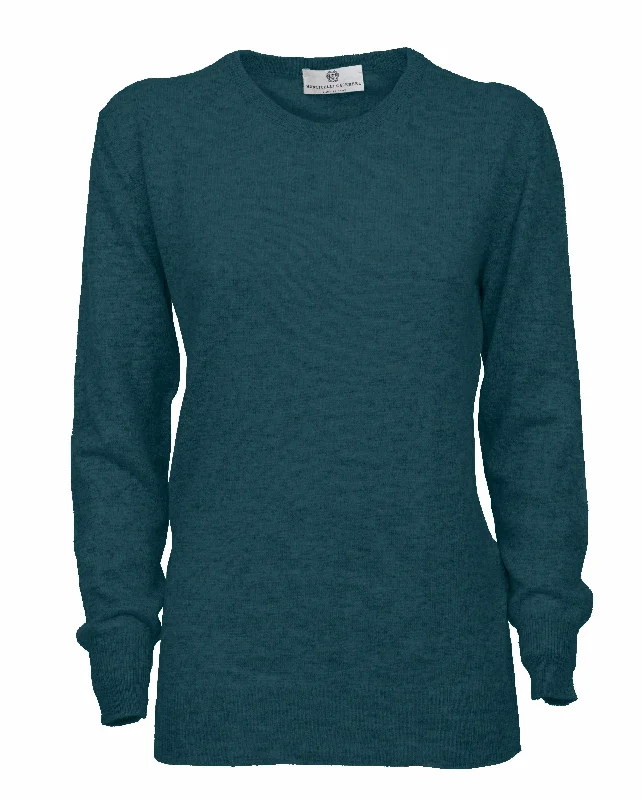 NEW FALL 24 - Women's Pure Cashmere Original Crew Neck Sweater Forest Green by Monticelli Cashmere Earthy Women's Hemp - based