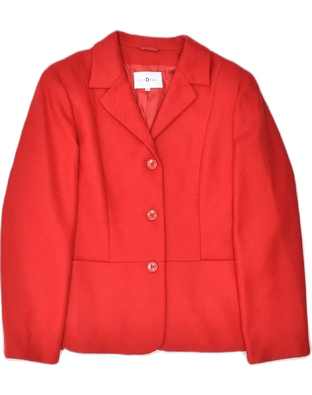VINTAGE Womens 3 Button Blazer Jacket IT 46 Large Red Virgin Wool Casual Women's Japanese 