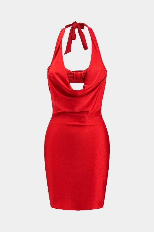 Satin Ruched Backless Cut Out Tie Up Mini Dress Edgy Women's Punk