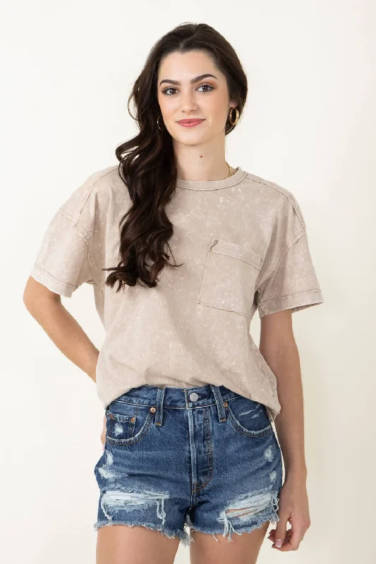 Mineral Wash Knit T-Shirt for Women in Taupe | NT11108-TAUPE Refined Women's 