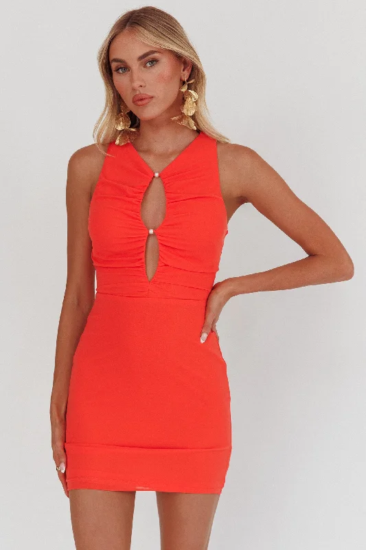 Piece Of Heaven Sleeveless Keyhole Mesh Mini Dress Red Traditional Women's Wool