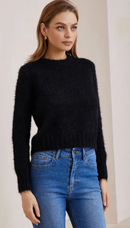 Tully Black Fluffy Knit Stylish Women's Neon