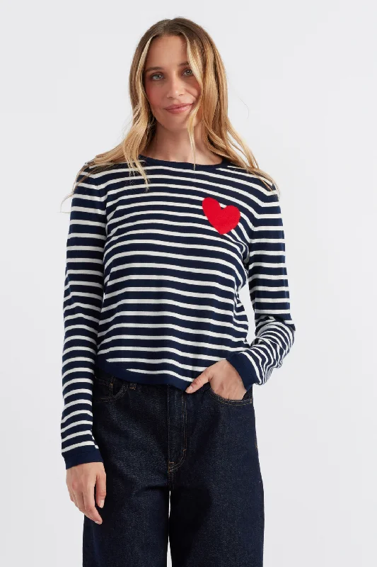 Navy-Cream Merino Heart Breton Sweater performance