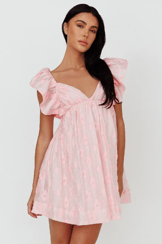 Melrose Place Floral Textured Frill Dress Pink Cool Women's Skate