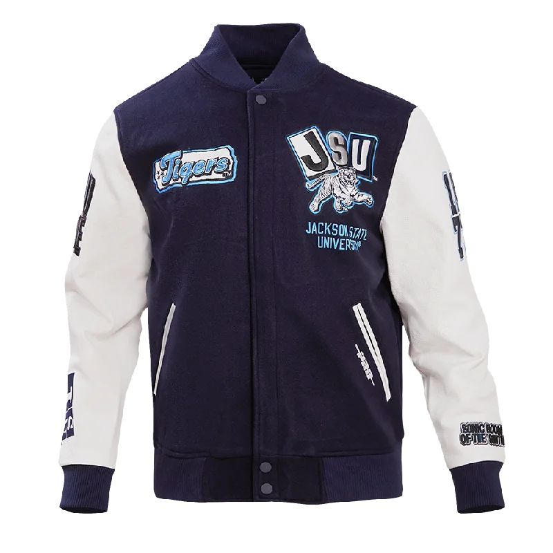 NCAA JACKSON STATE UNIVERSITY HOMECOMING WOOL MEN'S VARSITY JACKET (MIDNIGHT NAVY/WHITE)