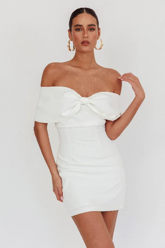 Sweet Caroline Off-Shoulder Bow Mini Dress White Youthful Women's Pop