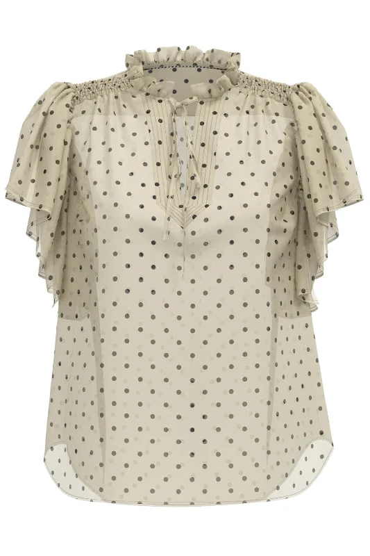 Co´couture - Dionnecc Dot Ss Frill Top 35664 - 108 Powder Dynamic Women's Moto