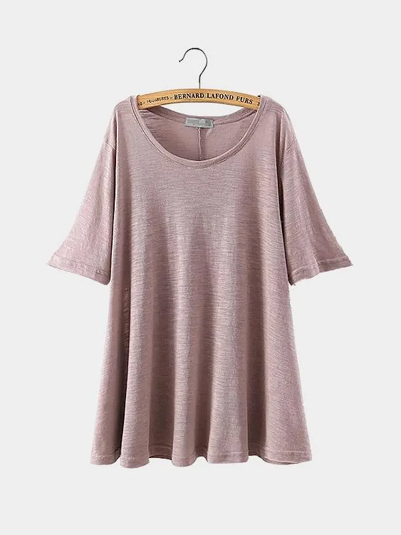 Custom Round Neck Half Sleeve Slit Hem Pink T-Shirts Sophisticated Women's 
