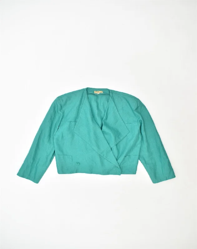 VINTAGE Womens Double Breasted Blazer Jacket IT 42 Medium Green Linen Compression