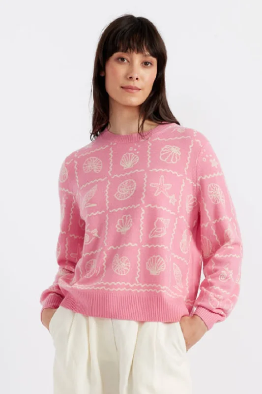 Pink Wool-Cashmere La Mer Sweater Minimalist Women's Casual