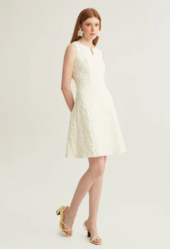 Floral Embossed V-Neck Sleeveless Dress Earthy Women's Hemp - based