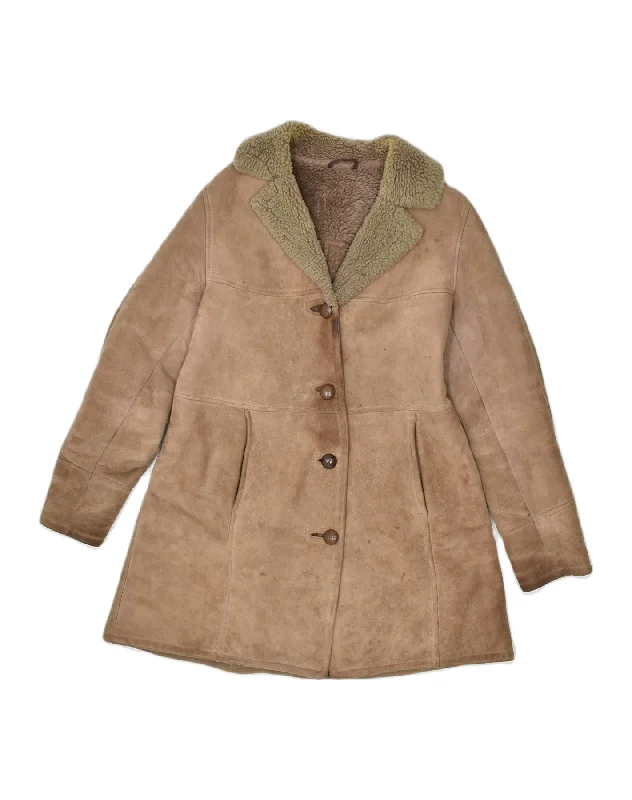 VINTAGE Womens Sherpa Jacket UK 16 Large Brown Winter Relaxed Women's Beachy