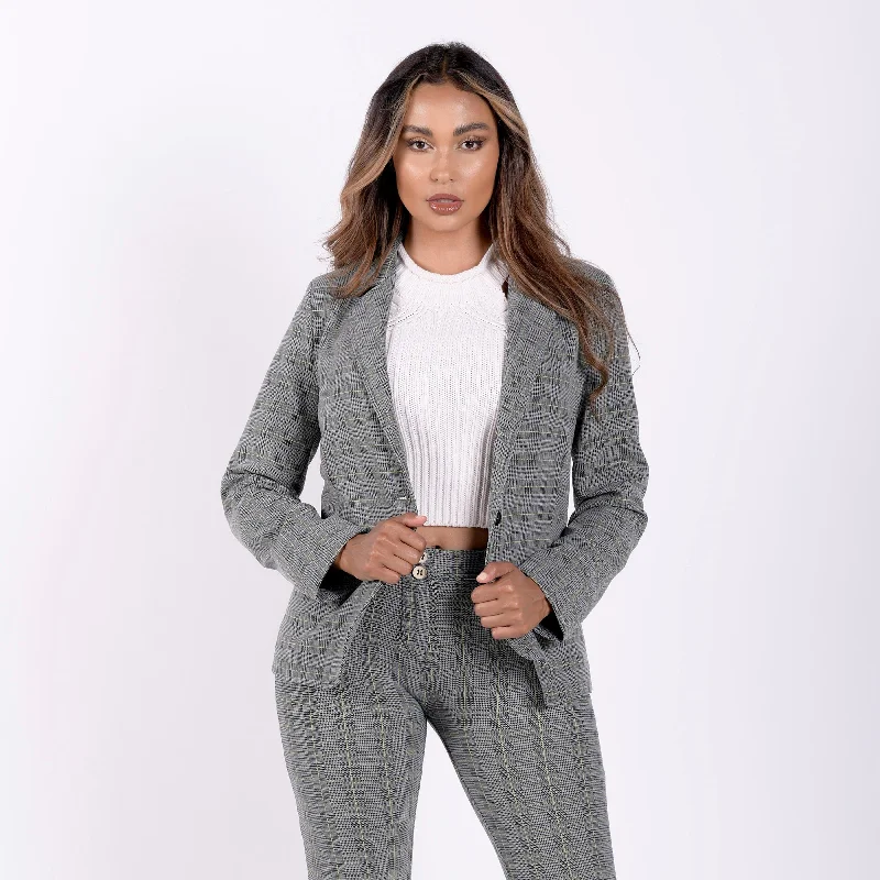 Checkered Suit Blazer - Grey Plaid