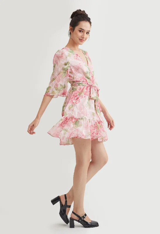 Floral Shimmer Chiffon Mini Dress Modern Women's 