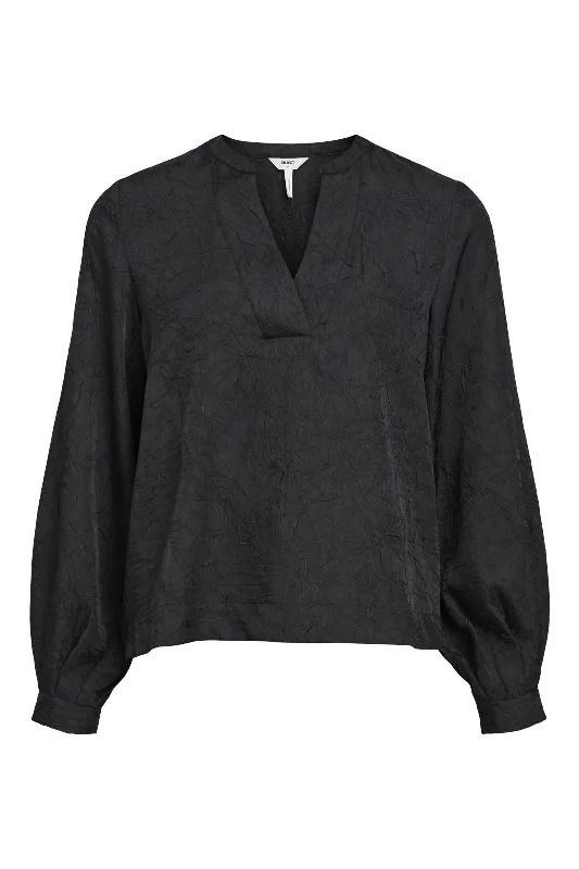 Object - Objjohnson Re L/S V-Neck Top - 4535423 Black Classic Women's Tweed
