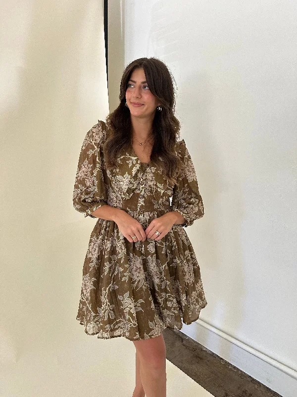 Sofie the Label Demi Sage Floral Ruffle Collar Mini Dress Elegant Women's Formal 