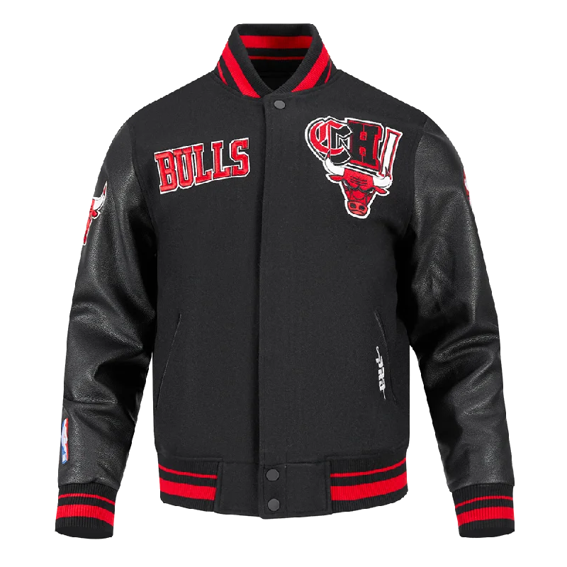 NBA CHICAGO BULLS CITY RANSOM MEN'S RIB WOOL VARSITY JACKET (BLACK/RED/BLACK)